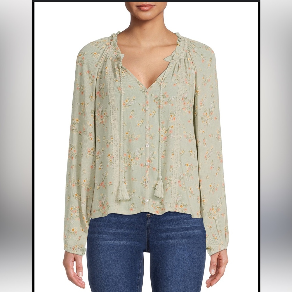 NO BOUNDARIES Junior's Print Peasant Top Size Large 11/13